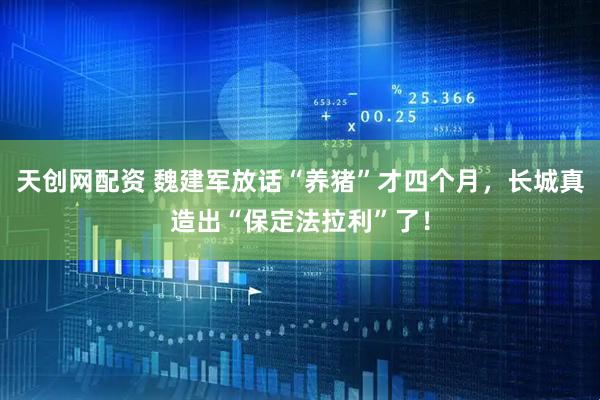 天创网配资 魏建军放话“养猪”才四个月，长城真造出“保定法拉利”了！