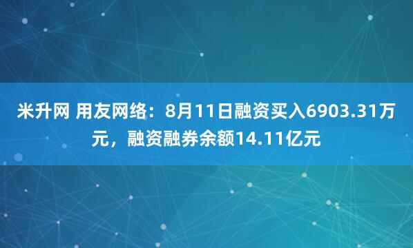 米升网 用友网络：8月11日融资买入6903.31万元，融资融券余额14.11亿元