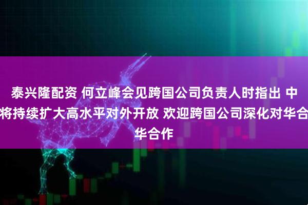泰兴隆配资 何立峰会见跨国公司负责人时指出 中国将持续扩大高水平对外开放 欢迎跨国公司深化对华合作